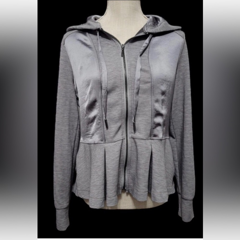 White House Black Market Gray Hooded Peplum Zip Jacket